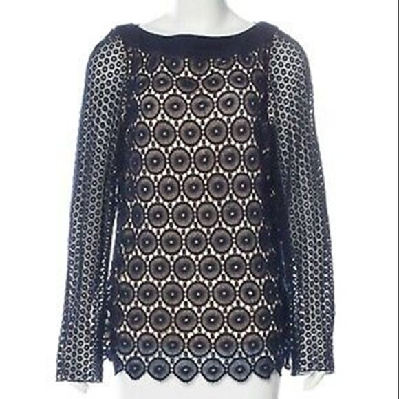 Tory Burch Sweaters - TORY BURCH Crochet Long Sleeve Top Navy Blue Size 4